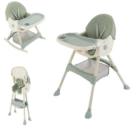 Chaise haute 3 en 1 pour bébé - Avec table et roulettes - Réglable - Pliable - Avec fonction couchage - Chaise haute combinée évolutive - Chaise de salle à manger à partir de 6 mois - Facile à monter