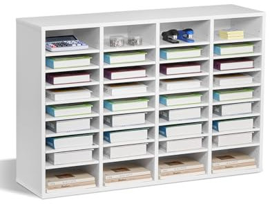 VEVOR Literature Organizer, 36 Compartments Office Mailbox with Adjustable Shelves, Wooden Mailbox Sorter Medium Density Fiberboard Office Home Classroom Storage for Files, Documents, Papers, White