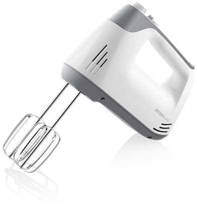 HYUNDAI ELECTORNICS Handmixer I HM707 I 400 W I praktischer Handrührgerät I 5 Geschwindigkeitsstufen + Turbo I 2 Edelstahl-Rührbesen + Knethaken