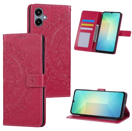 HTDELEC Handyhülle für Samsung Galaxy A06 4G Hülle,Premium PU Lederhülle mit Kartensteckplatz und Magnetverschluss Klapphülle Book Case Schutzhülle - Rot