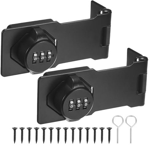 M METERXITY 2-Pack Keyless Combination Lock, 4.3 Zinc Alloy Mechanical Password Twist Knob Hasp Locks Latch, 90/180 Degree Barn Door Lock for Cabinet/Closet/Garage/Drawers/Garden [Black]