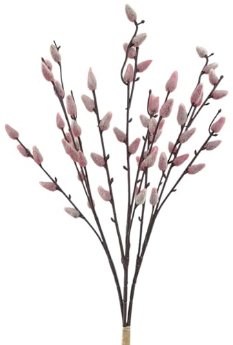 naninoa Künstlicher Weidenkätzchen-Bund aus 3 Zweigen, ca. 53cm. Palmkätzchen-Zweige, Palmbuschen, Frühlingsdeko, Osterdeko. pink ROSA