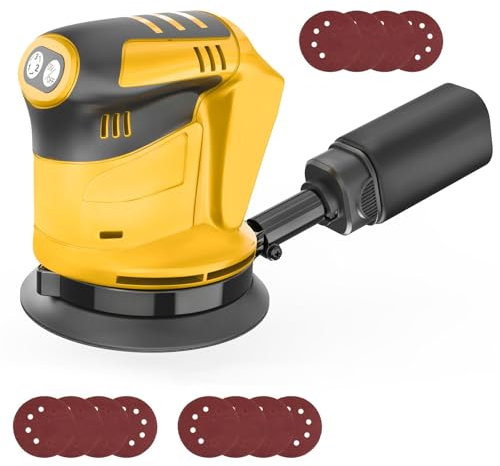 Cordless Sanding Machine for Dewalt 18V/20V Battery,125mm Electric Orbit Sander with 12 Sanding Discs,for Woodworking, Polishing (No Battery)