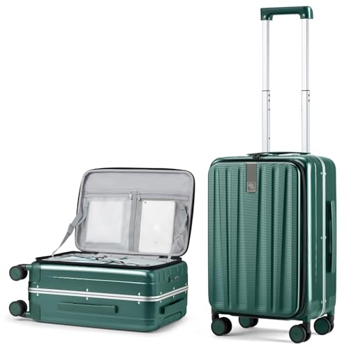 Hanke Handgepäck Koffer PC Hartschalenkoffer mit 360° Spinner Rädern Frontöffnung Reisekoffer Aluminium Koffer mit TSA-Lock 49x35,1x23,5 cm (40L), Dunkelgrün
