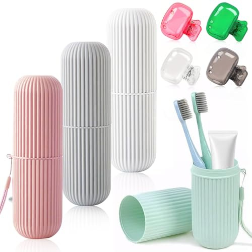 Zahnbürsten Etui, 4 Stück Zahnbürste Reiseetui, Tragbar Toothbrush Case | Zahnbürste Etui mit 4 Stück Zahnbürsten Abdeckungen, Zahnputzbecher Reise für Camping Reisen Schulen den Gebrauch zu Hause