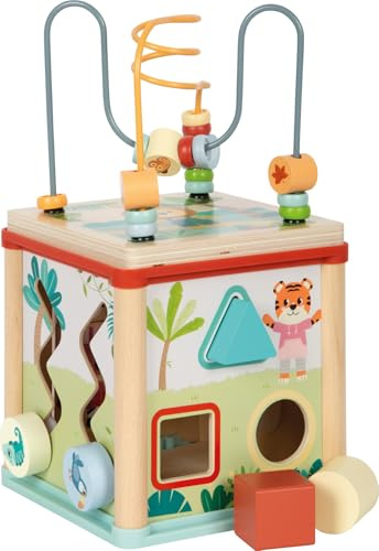 Small Foot Cubo de motricidad “Jungle Friends”,Madera FSC® con 5 Superficies de Juego, Desde 1 año, 12765