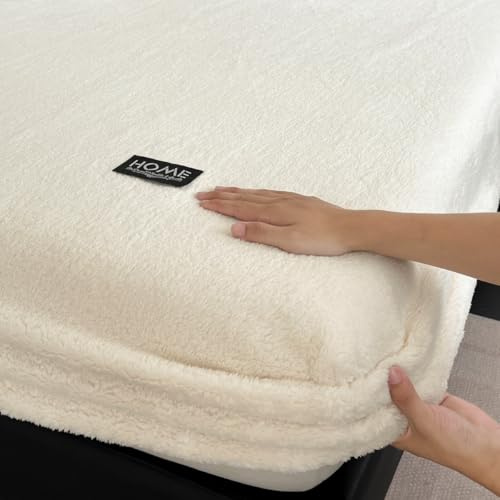 Mateju Plüsch Spannbettlaken Cashmere Touch Winter 180x200cm, Weiß | Spannbetttuch Spannbetttücher Warme Flauschige Fleece Bettlaken | für 5 bis 30cm Matraze