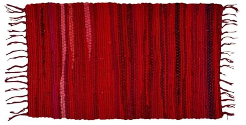 MARRAKESCH Teppich Läufer handgewebt Callum Blau Cotton Rug klein 50x90 cm | Boho Streifen Teppiche aus Baumwolle mit Fransen | Fußmatte Vorleger | Wohnzimmer, Küche, Flur