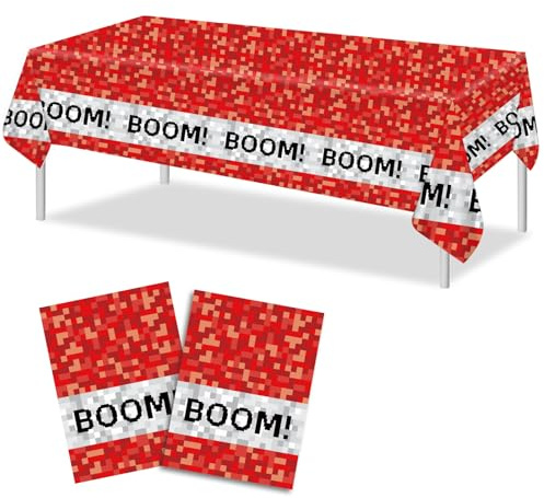 SAVITA 2pcs Pixel Theme Tablecloth, 43x71in Large Red Pixel Table Cover Game Theme Tablecover Birthday Party Favors Table Cloth Boom Decorations for Game Lover Home Decor Party Supplies