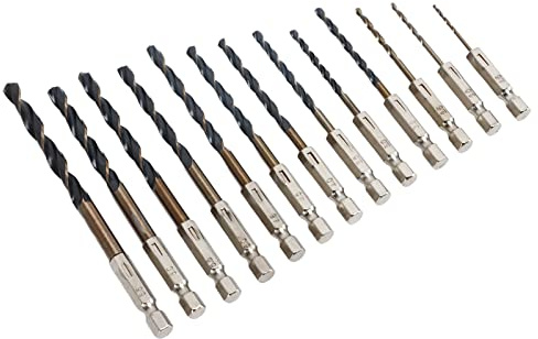CHICIRIS Bohrer-Werkzeug, 13-teiliges Spiralbohrer-Set, 1/4-Zoll-Sechskantschaft, Schneller Wechsel für Holz, Kunststoff, Metall, Schnellarbeitsstahl, Heimwerker, Haushalt