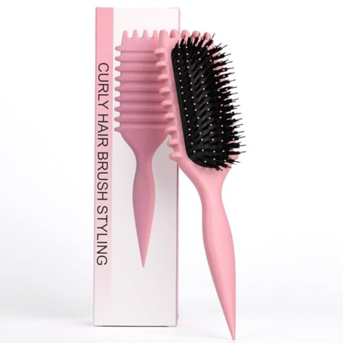 Lockenbürste & Curly Hair Brush für Lockiges Haar - Verbessert den Sprung der Locken, Reduziert Frizz bei welligem und curly Haar - Ergonomisches Design für alle Haartexturen (Rosa)