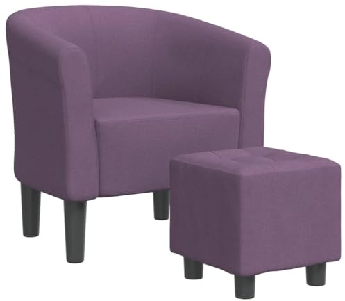 GeenYuu Clubsessel mit Fußhocker lila Stoff, 70x56x68 cm, gepolstert, stabiles Holzgestell, Wohnzimmer, Schlafzimmer, Büro, bequemer Relaxsessel für entspannte Stunden