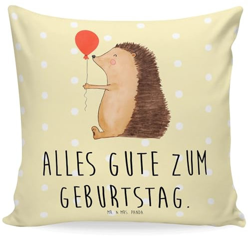 Mr. & Mrs. Panda 40x40 Kissen Igel Luftballon - Geschenk, Kopfkissen, Gute Laune, Sofakissen, Glückwunsch, Tiere, Kissenhülle 40x40, Herzlichen