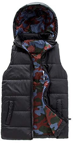 SNOW DREAMS Boys Puffer Vest Hooded Quilted Outwear Sleeveless Jacket Lined Zipper Waistcoat Camo Black Size 10