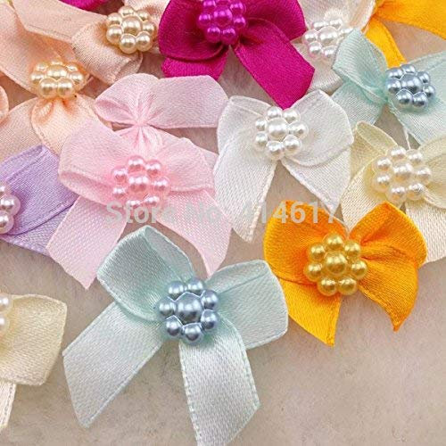 Yulakes 50 Stücke Mini Satin Schleifen Satinschleifen Deko Schleifen mit Perle Bowknot Klein Satin Band Schleife für Hochzeit Deko Karten DIY Basteln Haar Bogen Hut Handwerk