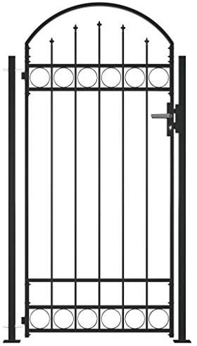 Tidyard Cancello SIngolo ad Arco con 2 Pali in Acciaio Nero,Cancello per Recinzione da Giaridno in Acciaio,Cancello da Giardino,Cancello Metallo,Cancello Acciaio,Cancello per Esterno 100x200 cm
