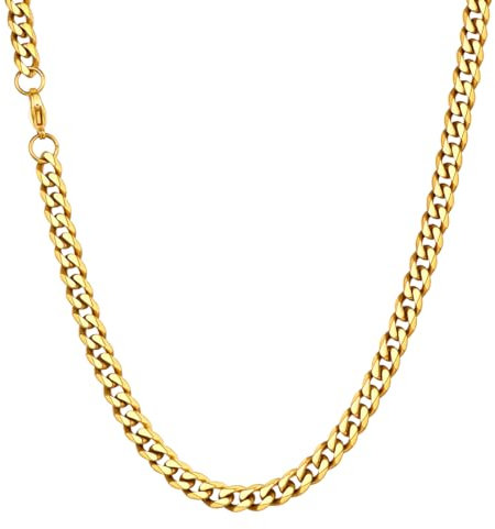 U7 Herren Hip-Hop Panzerkette 6mm breit 18k vergoldet Panzer Halskette 55cm kubanische Gliederkette Link Necklace trendig Modeschmuck Accessoire für Jungen Männer