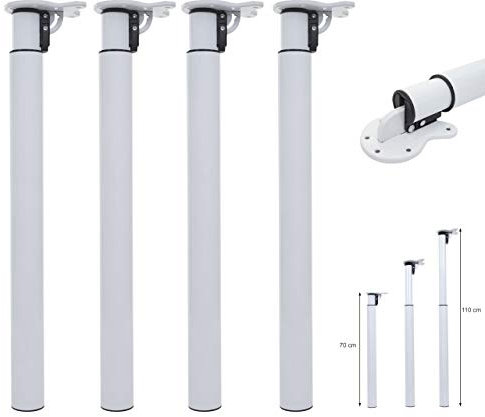 Mendler 4er-Set Tischbein HWC-H35 für Schreibtisch Tischfuß klappbar Drehmechanismus höhenverstellbar 70-110cm - weiß