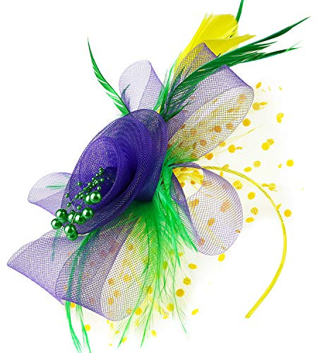 DRESHOW Fascinator Chapeau Plume Mariage Dames Day Bandeau et Clip Cocktail Tea Party Chapeau pour Fille et Femmes