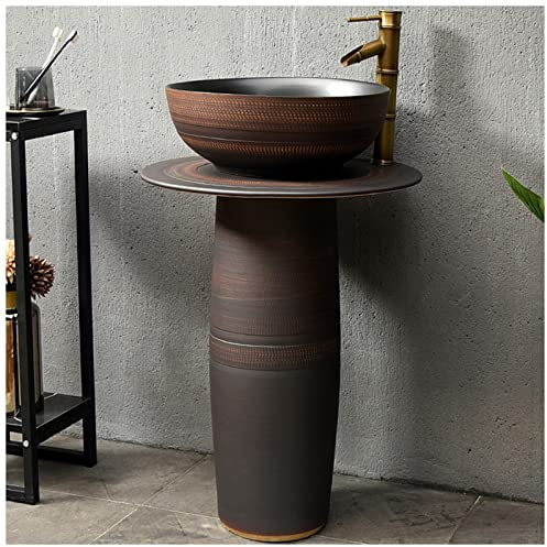 Standwaschbecken aus Keramik Waschtisch Waschplatz Stand Säule kleines waschbecken gäste wc Waschtischsäule Standwaschbecken Für Bar Restaurant Coffee Shop (3 Teiliges Set)