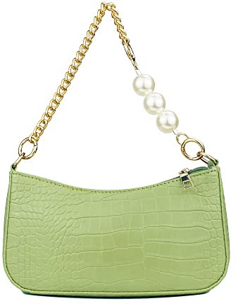 Right 20 Damen Handtasche mit Perlenkette Klein Schultertasche Weiß Damen PU Leder Umhängetasche Frau Vintage Shoulder Mini Handtasche Clutch Geldbörse Messenger Bag