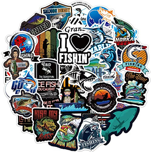 Angeln Aufkleber 100 Stück Fishing Sticker Set, Wasserfeste Vinyl Aufkleber, Coole Kleben Stickers für Back of Laptop Longboards Campingbox Roller Handyhülle Sportflasche Koffer Skateboard BMX Bikes