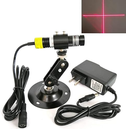 Red Cross Line Light Cross Hair Module Generator Projector Placement Position Guide for Wood Stone Screen Printing Heat Press Cloth Fabric Cutting Alignment (+AC-DC adpter+Holder, Red Cross)