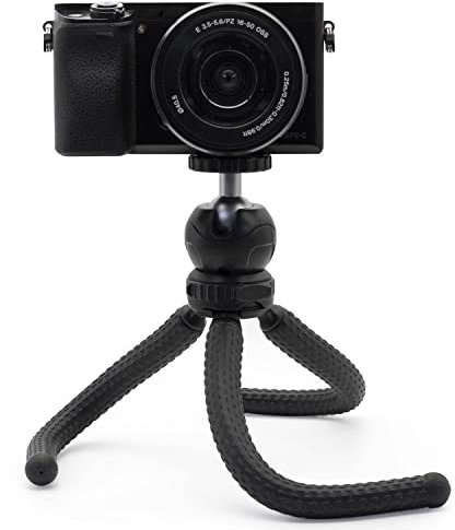 MyGadget Mini Treppiede Reflex e Mirrorless – Tripod Octopus Portatile con Testa a Sfera – Cavalletto Fotocamera Digitale per Canon, Nokia, Sony – Nero