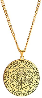 EUEAVAN Siegel der 7 Erzengel Anhänger Halskette Schlüsselanhänger für Männer St. Michael 7 Erzengel Siegel spiritueller Schutz Amulett Medaille heidnischer Schmuck Frauen (Halskette gold)