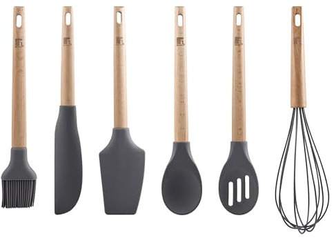 BERGNER Bake Lovers - Juego De 6 Utensilios De Cocina de Silicona - Cabezal De Silicona - Batidor + Cuchara Ranurada + Cepillo/Pincel + Cuchara Sólida + Espátula + Rascador