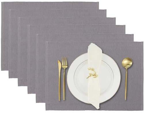 RAJRANG gewebte Chindi-Tischsets, graue Küchenmatte und Esstischzubehör aus Reiner Baumwolle, 6er-Set