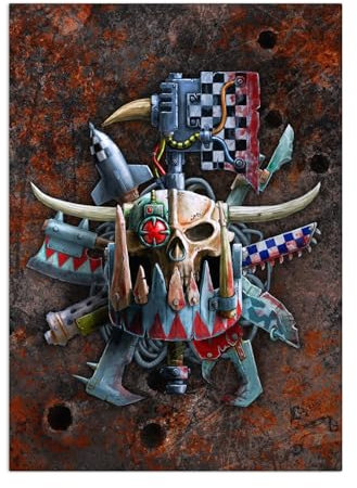 Displate Offiziell Warhammer MetallPoster Magnetische Befestigung Inklusive Lizenziert Bilder Hochwertiges Poster Warhammer 40,000 Emblems - Orks 45 cm x 32 cm