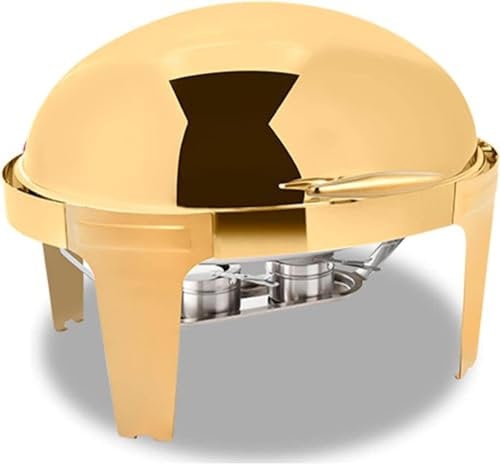 9L Full Size Egg Shape Roll Top Chafing Dish Set - Buffet Server With Food Pan & Fuel Holder For Party, Wedding & Banquet - Premium Warming Container For Exquisite Dining Experience (Color : Gold)