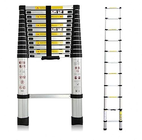 3,8M Teleskopleiter, Mehrzweckleiter Aluminium, 150 kg/330 Pfund Belastbarkeit, Ausziehbar Aluleiter, Ausziehleiter Mehrzweckleiter für Dachboden/Kletterdach/Büronutzung/Baujob
