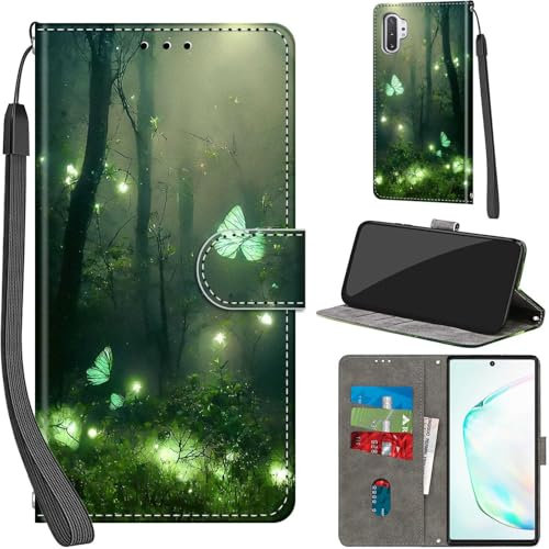 Handyhülle für Samsung Galaxy Note 10 Plus Hülle PU Leder Schutzhülle Klappbar mit Kartenfach Ständer Handytasche KameraschutzFlip Case Klapphülle für Samsung Note 10 Plus, Waldschmetterling