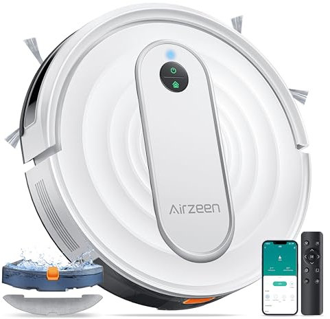 Airzeen Robot Vacuum Cleaner with Mop 4000Pa, Smart Navigation, Sweep/Vacuum/Mop 3-in-1, J10 Robotic Vacuum with Auto Carpet Boost, 3-inch Slim, WiFi/APP/Alexa/Remote, for Pet Hair Hard Floor Carpet