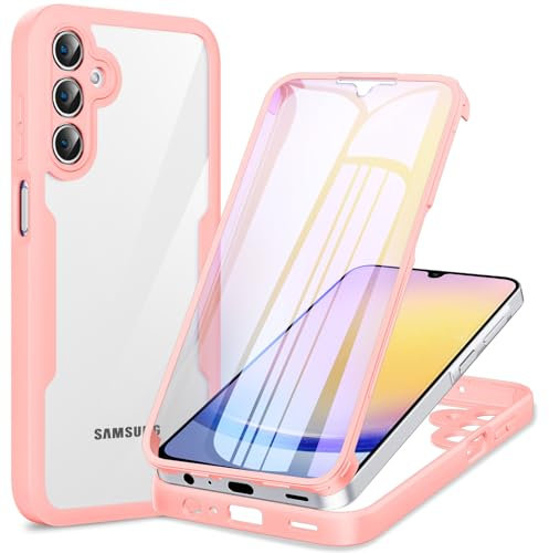 Phoona Cover per Samsung Galaxy A25 5G con Pellicola Protettiva Trasparente, Antiurto Silicone TPU Custodia 360 Gradi Full Body Protezione, AntiGraffio Robusta Cover per Samsung A25, Rosa