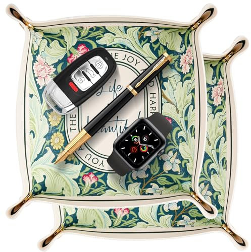 AIBAOBAO Bandejas Vaciabolsillos, 2 Piezas Vaciabolsillos Recibidor Cuero 15 x 15 cm, Bandeja para Llaves Entrada, Vacia Bolsillos Piel Decorativas para Monedas, Billetera, Joyas, Llaves, Relojes