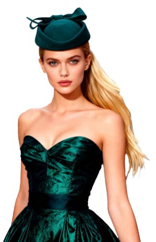 Wollfilz Vintage Fascinator Winter Frauen Elegant Pillbox Hut Bowknot Derby Kirche Hut Retro Fedoras, Dunkelgrün, Medium