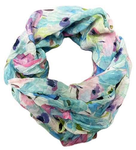 J26 Blumen Mandala Farbverlauf Kreis Seide Sommer Loop Verlauf Regenbogen Rainbow Silk Uni Rundschal Schlauchschal Stola Schal leicht 2025 Neu (BlumenB Mint)