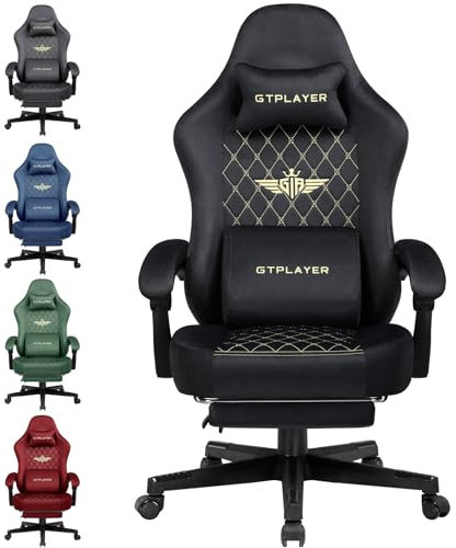 GTPLAYER Fabric Gaming Chair, Ergonomic Computer Chair with Footrest and Lumbar Support Height Adjustable Home Office Chair with 360°-Swivel Seat and Headrest (Black)