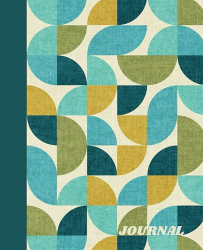 Retro Bauhaus Geometric Notebook: Lined Journal, 7.5 x 9.25 110 pages with Original Mid Century Modern Design in Cool Blues and Greens with a Textured Background