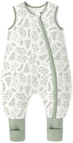 Yoofoss Schlafsack Baby mit Füßen Socken 1.5 Tog Herbst Winter Baby Schlafsack mit Beinen Baumwolle Warm Babyschlafsack für 6-18 Monate Kinder Jungen Mädchen 70 cm- Kleines Blatt