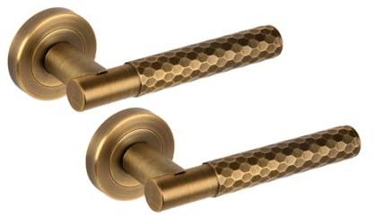 Hunta HANDLEZONE® Roca Diamond Cut Knurled Lever On Round Rose Door Handles, Internal Passage Latch Handles, 1 Set - Matt Bronze
