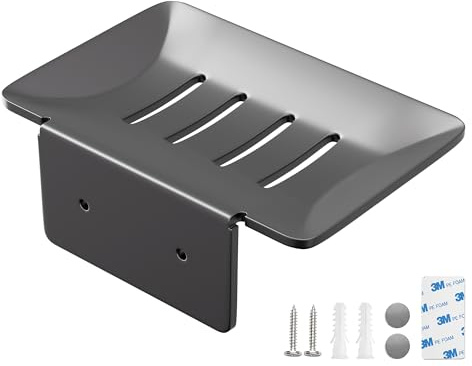 PHX Grove Space aluminum Hidden-Mount Soap Dish – Screw & Adhesive Wall-Mounted Soap Holder with Drainage, Rustproof Bar Soap Tray for Bathroom & Kitchen