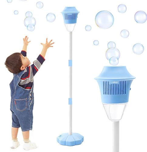 Lampada da Giardino Bubble Torch, Macchina per Bolle da Esterno con Luce e Musica, Macchina per Bolle Elettrico da Banco Ricaricabile con 20.000+ Bolle al Minuto, per Festa in Giardino per Bambini