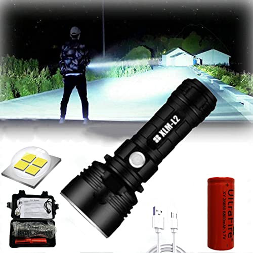 Linternas LED Super brillante, linterna xlm-p70, linterna LED P70 recargable 30000-100000 lúmenes Linterna 3 modos táctica militar potente linterna con batería recargable (Bateria unica, 25W XLM-L2)