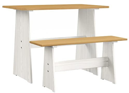 Garten Sitzgruppe, Klein Picknick Sitzgruppe aus Holz Tisch Bank Kiefernholz massiv Bierbank stabil und robust, Gartentisch Sitzgruppe Holztisch Gartenmöbel, 100 x 60 x 73 cm Honigbraun und Weiß