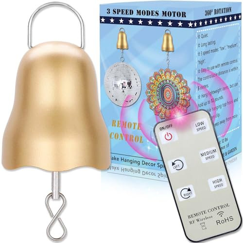 SuLiao Windspielmotor, 1–30 U/min, langsamer Discokugelmotor mit Fernbedienung, 3 drehbare Geschwindigkeitsmodi, goldfarben, drehendes Ornament, hängendes Windspiel (JGMD Motor)