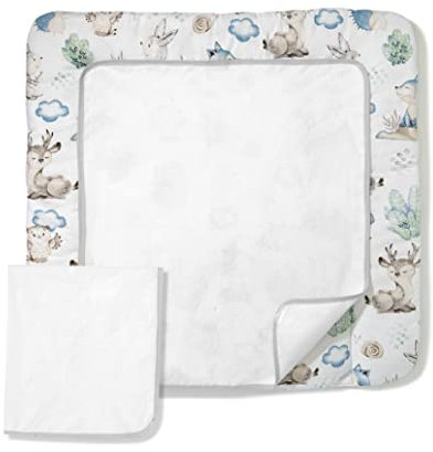 Balbina Wickeltischauflage aus Baumwolle, waschbare Unterlage zum Wickeln, Wickelauflage mit austauschbarem Frotteebezug, widerstandsfähig & robust, 75 x 85 cm, Igel, Blau